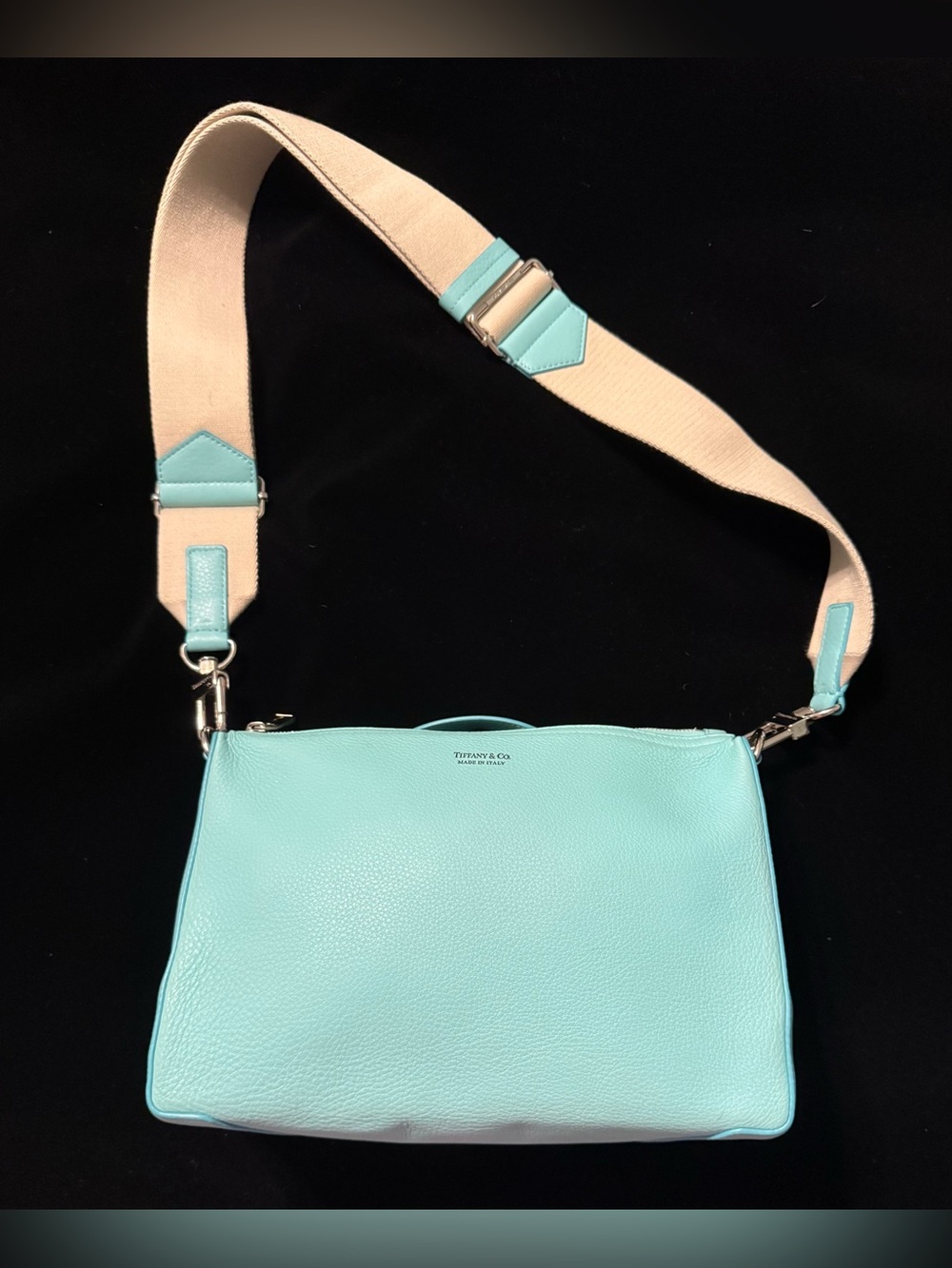 Tiffany & Co Retired Blue Leather Crossbody Purse with Detachable Strap EUC